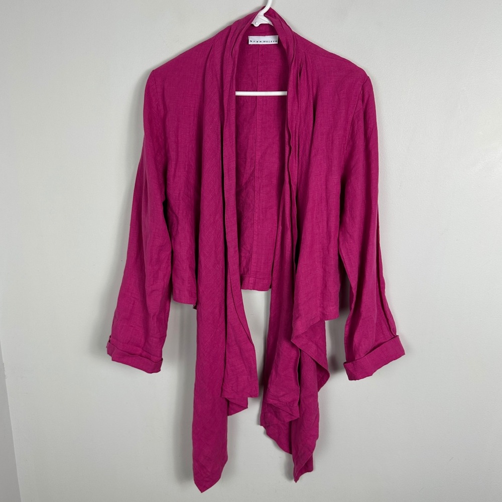 Bryn Walker 100% Linen Fuchsia Pink Long Sleeve Wrap Cardigan Top Womens Small‎